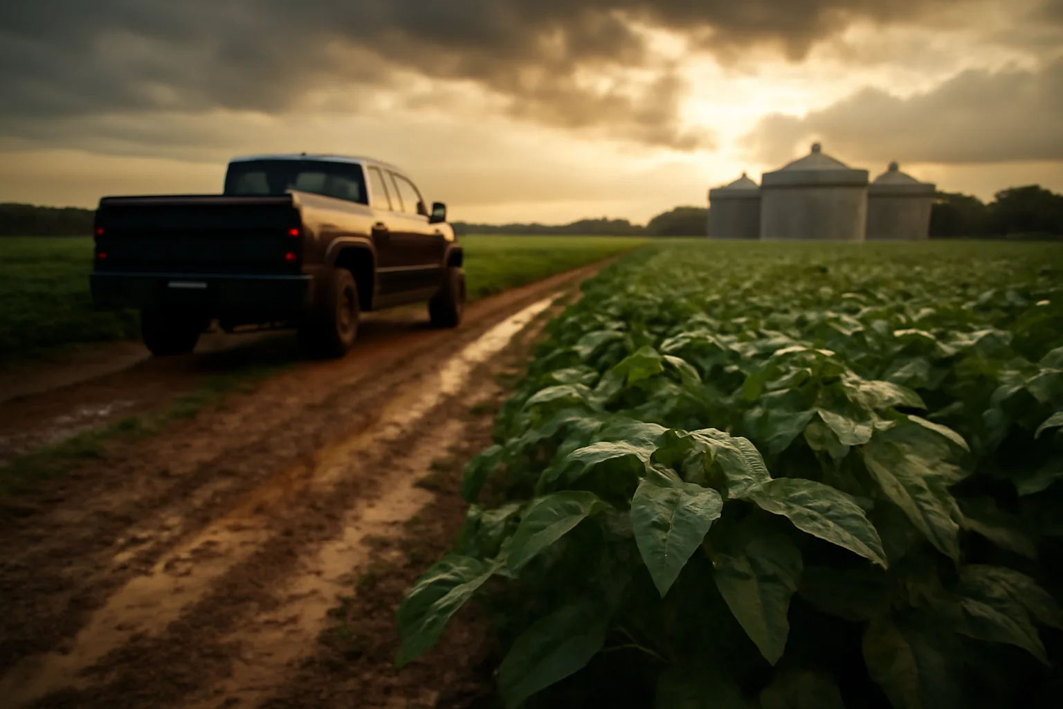Hail-bruised Delaware soybean field a farm adjuster would walk