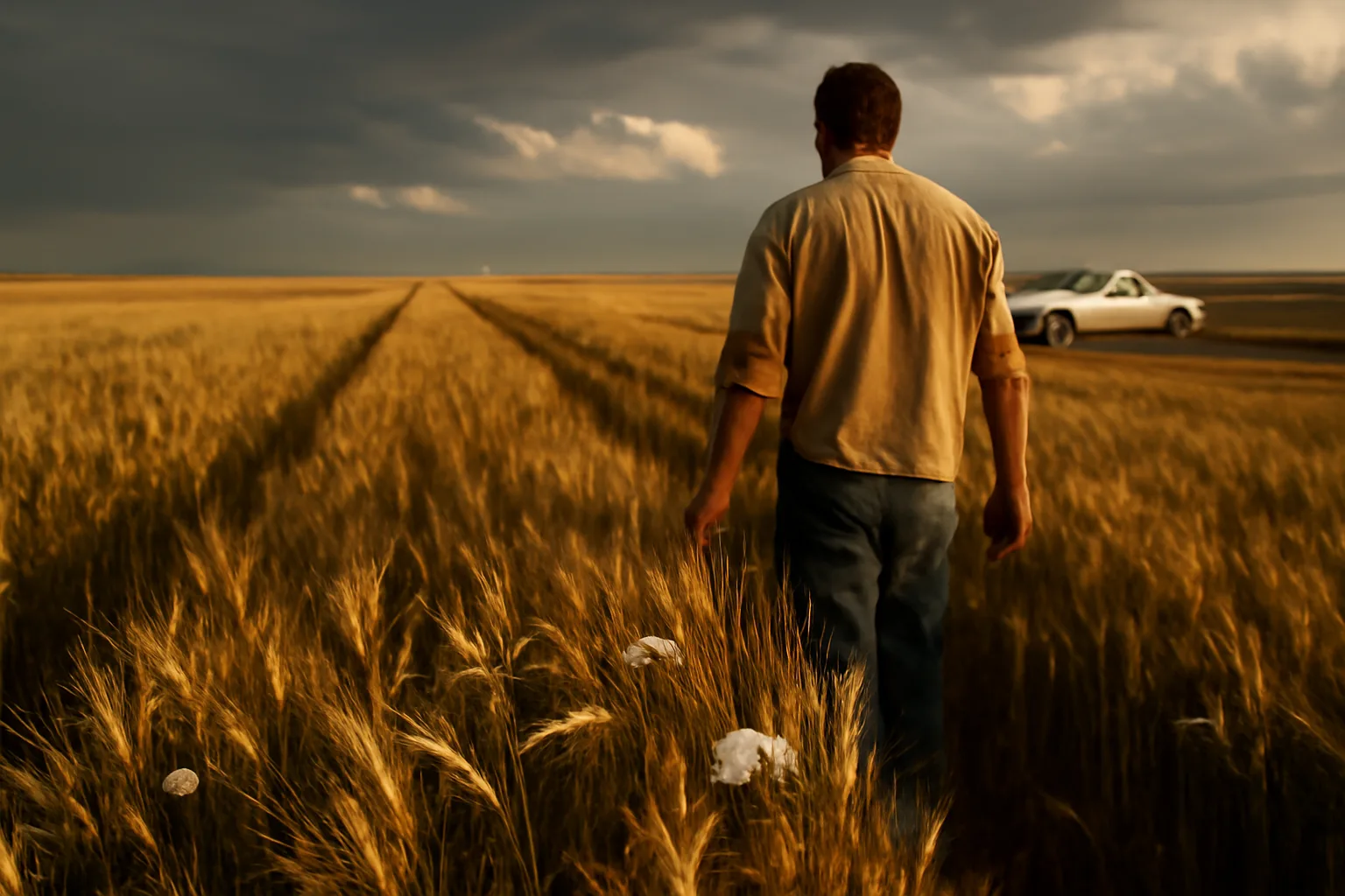 Hail-damaged Colorado wheat field walked by a farm adjuster