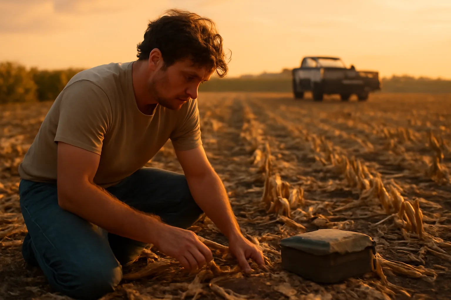 Farm adjuster inspecting hail-damaged corn in a Delaware field