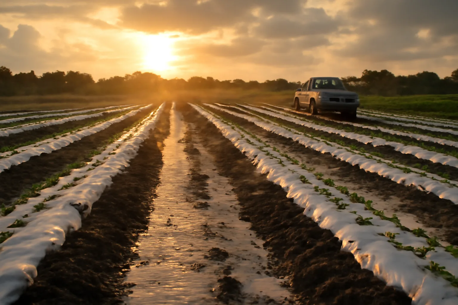 Flooded Florida vegetable field after a storm used in farm adjusting
