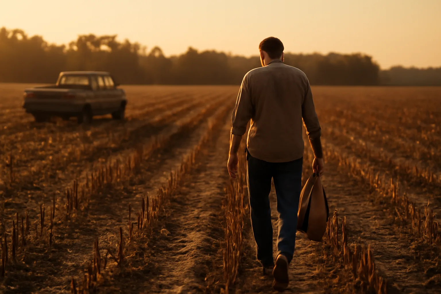 Person walking a Georgia cotton field to check farm crop damage